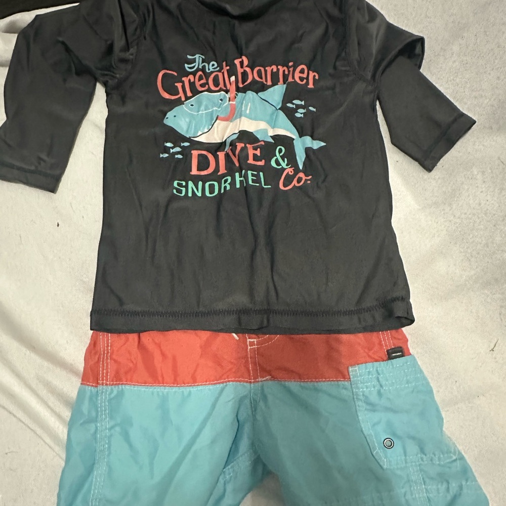 Carter's Gray and Blue Fish Graphic Rash Guard